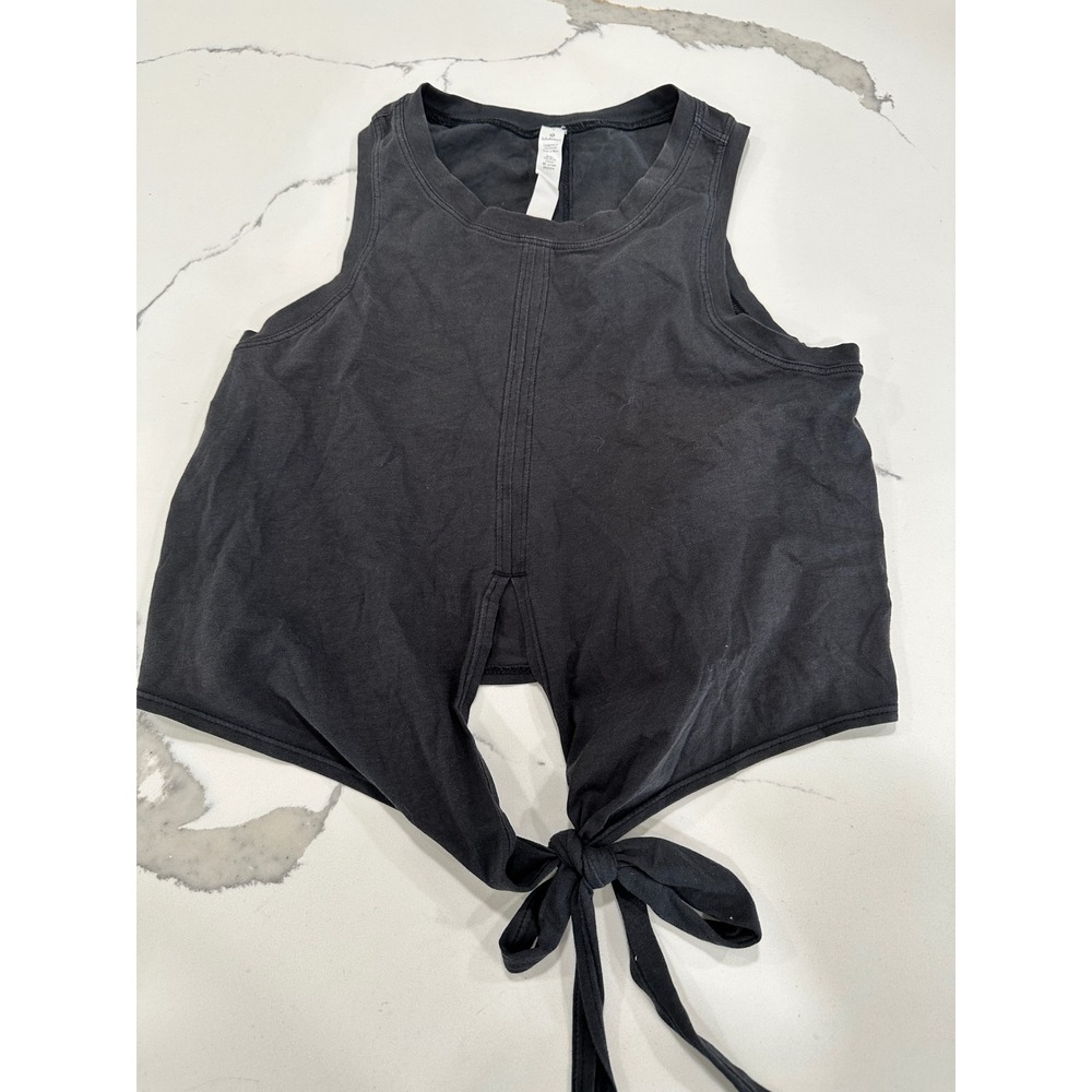 Lululemon Tank Top 2 Black Pima Cotton Front‎ Tie Sleeveless Yoga Crop